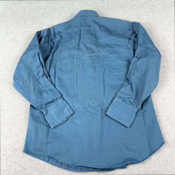 Vintage 90s Wrangler Pearl Snap Western Shirt Teal Denim Cowboy XL Long Sleeve - Picture 2 of 11
